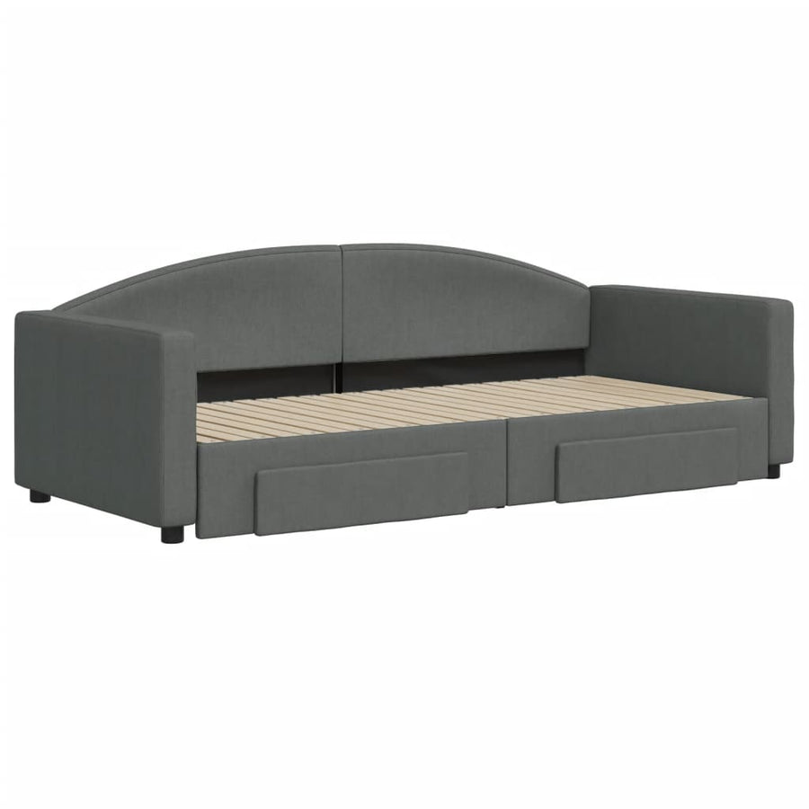 Slaapbank Onderschuifbed En Lades Stof 90 x 200 cm Donkergrijs met onderschuifbed en lade