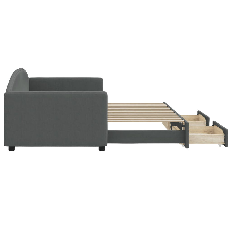 Slaapbank Onderschuifbed En Lades Stof 90 x 200 cm Donkergrijs met onderschuifbed en lade