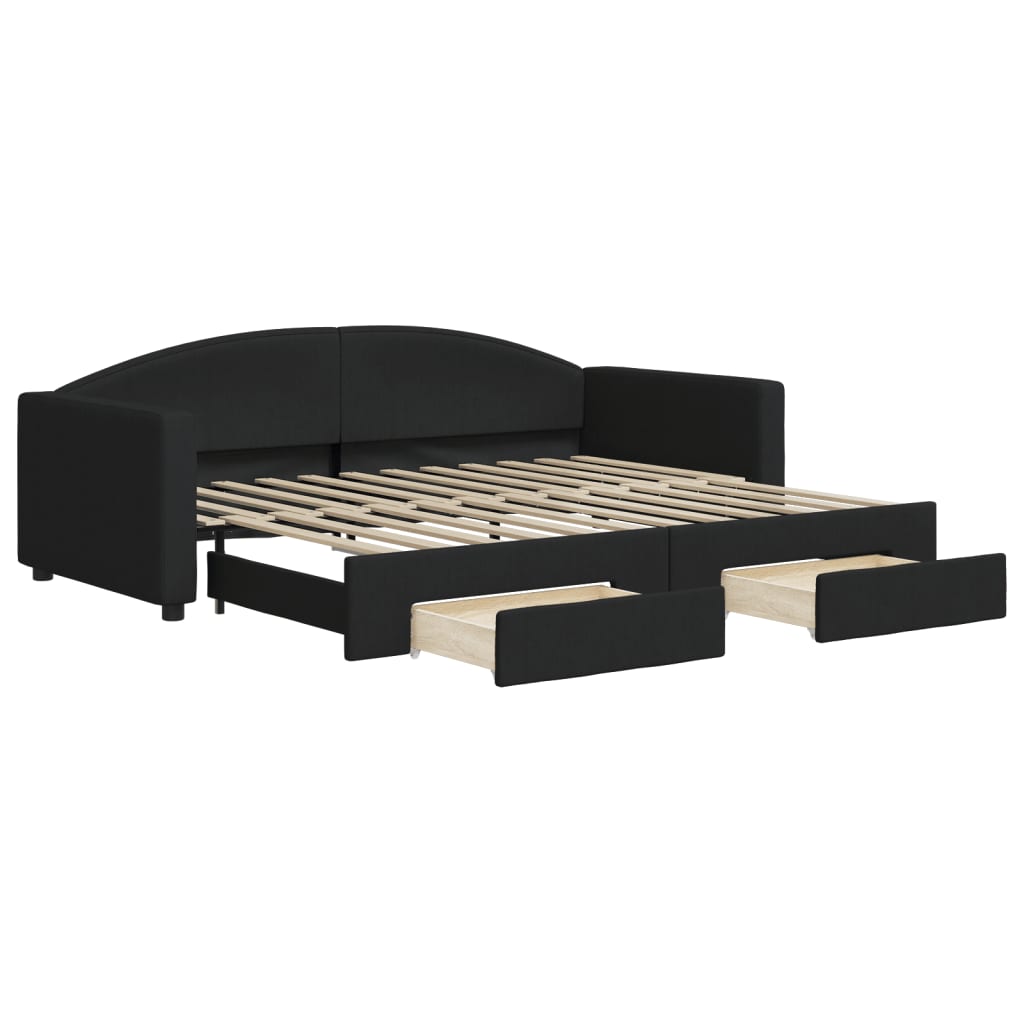 Slaapbank S Stof 90 x 200 cm Zwart met onderschuifbed en lade