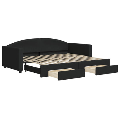 Slaapbank S Stof 90 x 200 cm Zwart met onderschuifbed en lade