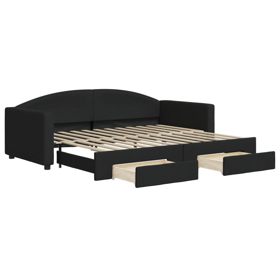 Slaapbank S Stof 90 x 200 cm Zwart met onderschuifbed en lade