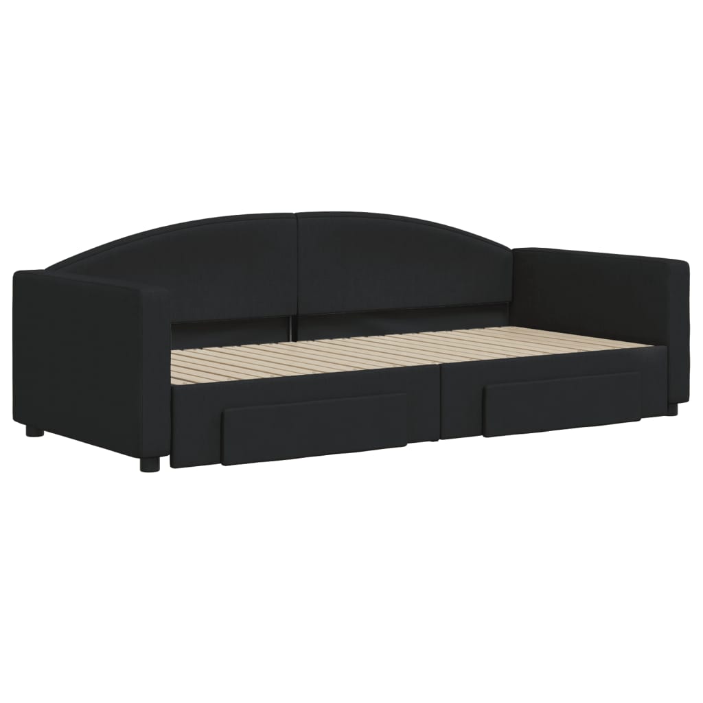 Slaapbank S Stof 90 x 200 cm Zwart met onderschuifbed en lade