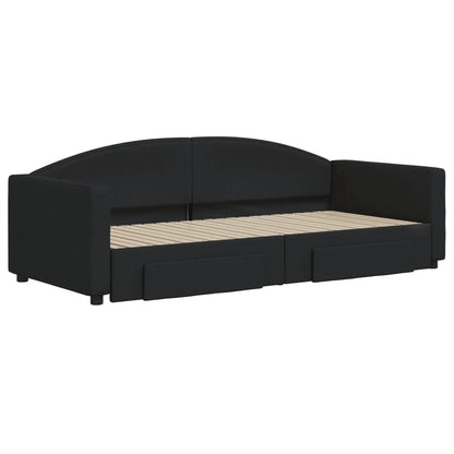 Slaapbank S Stof 90 x 200 cm Zwart met onderschuifbed en lade