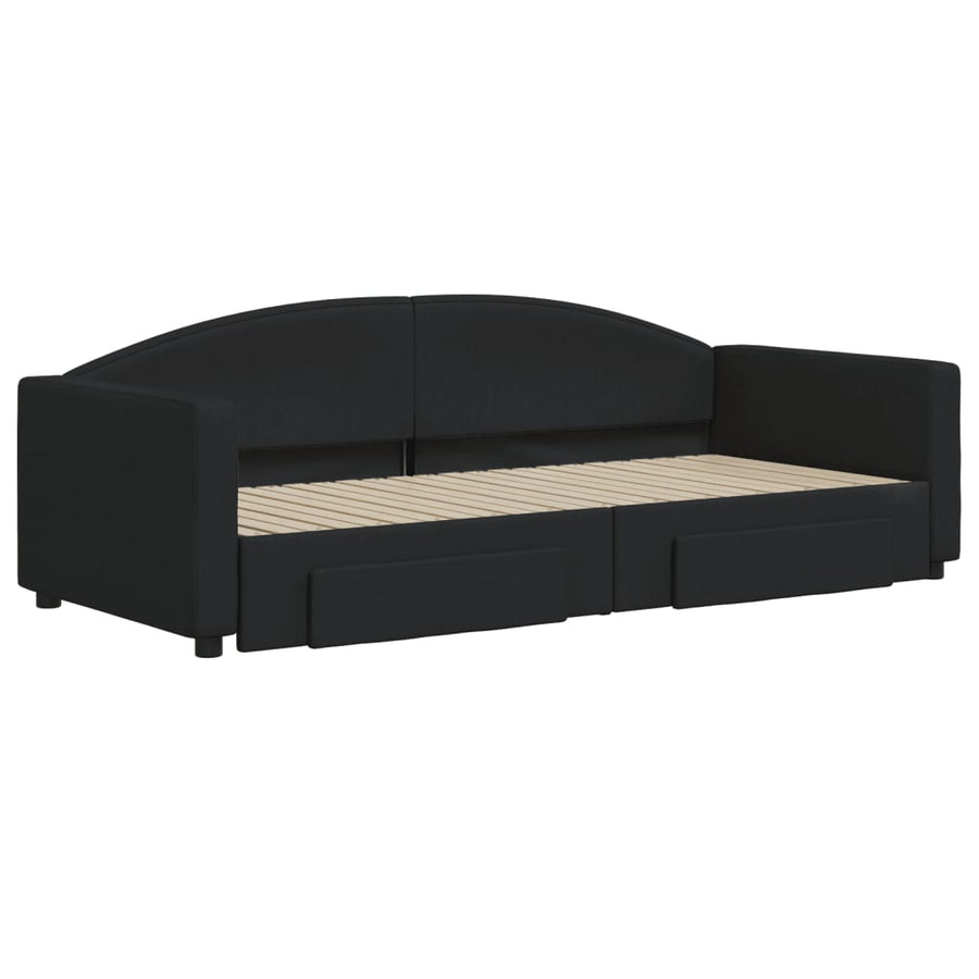 Slaapbank S Stof 90 x 200 cm Zwart met onderschuifbed en lade