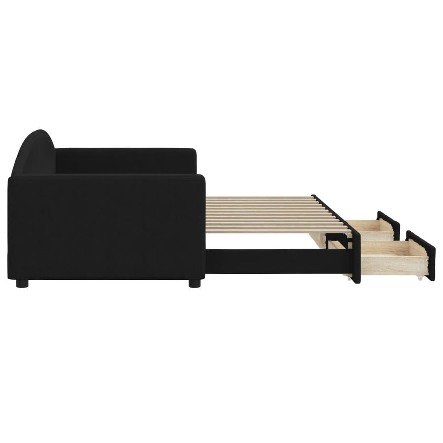 Slaapbank S Stof 90 x 200 cm Zwart met onderschuifbed en lade