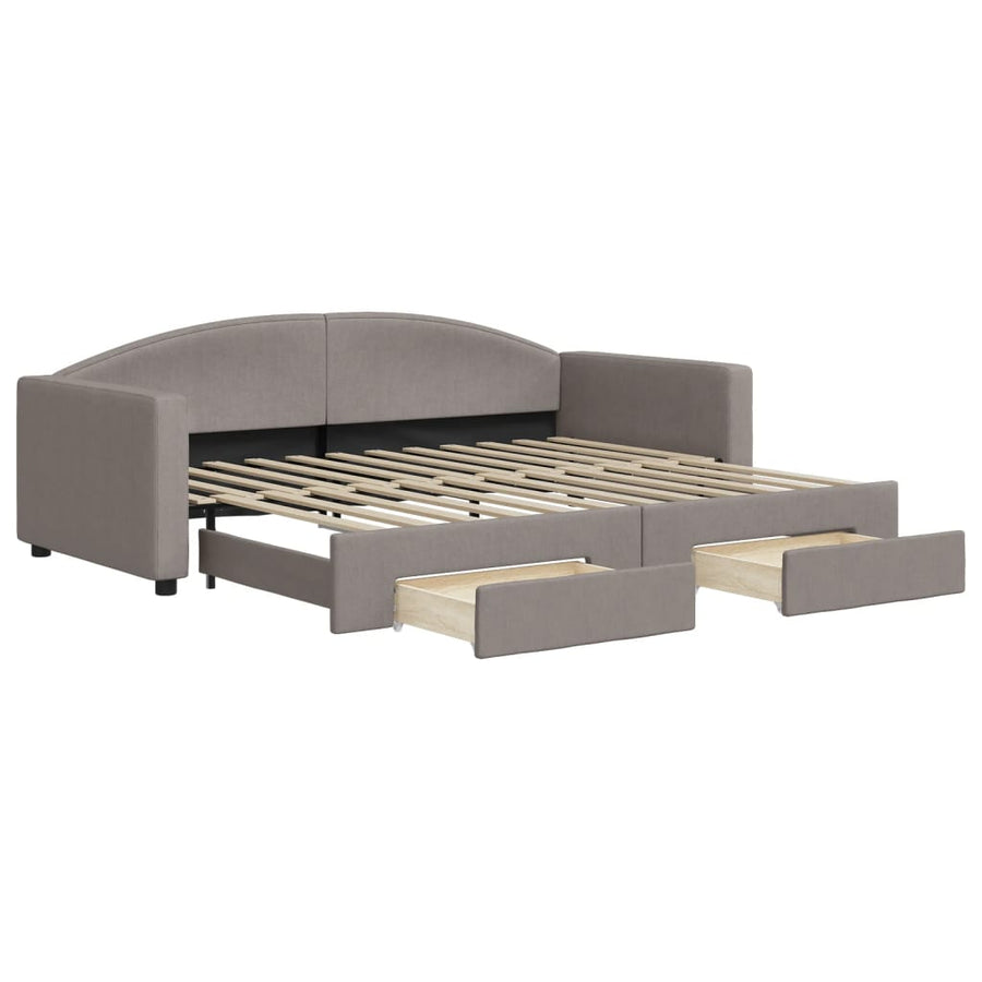 Slaapbank Met Onderschuifbed En Lades 90X200 Cm Stof Taupe Taupe 90 x 200 cm