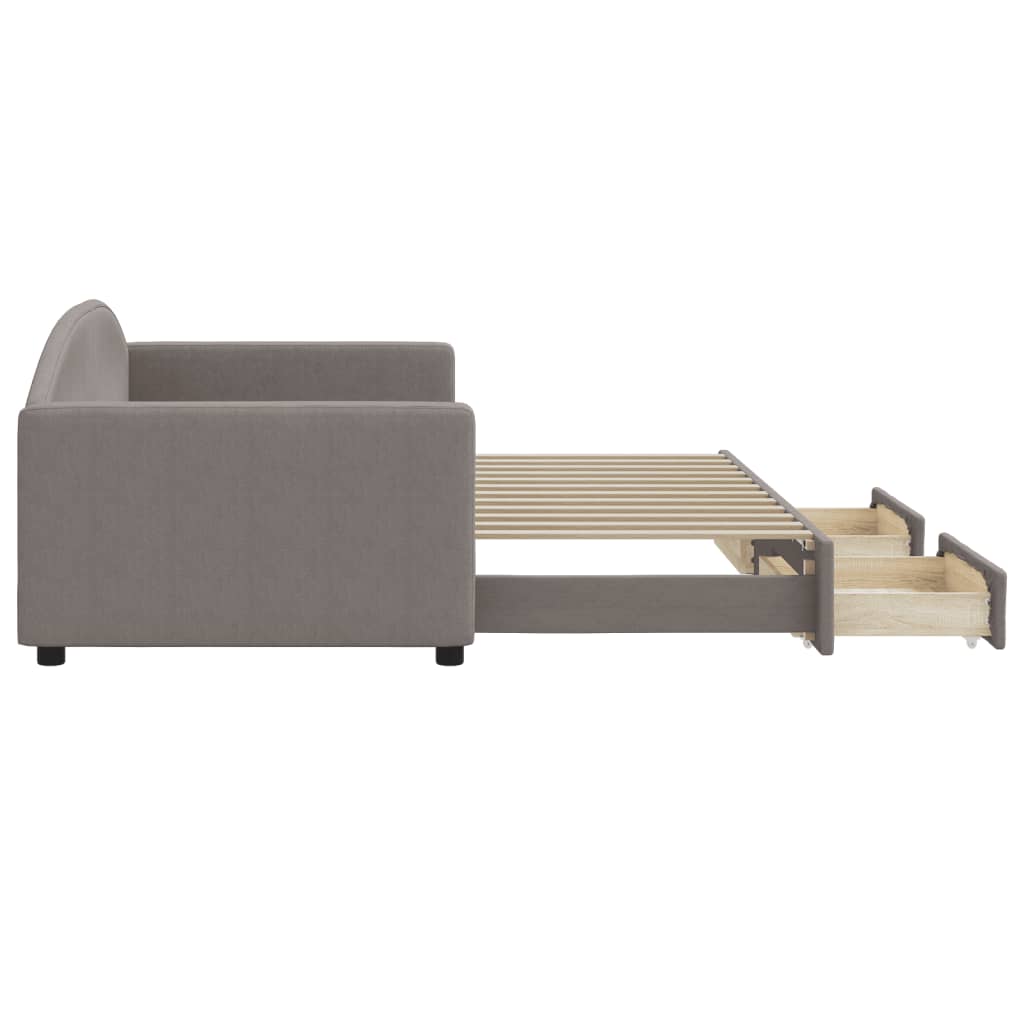 Slaapbank Met Onderschuifbed En Lades 90X200 Cm Stof Taupe Taupe 90 x 200 cm