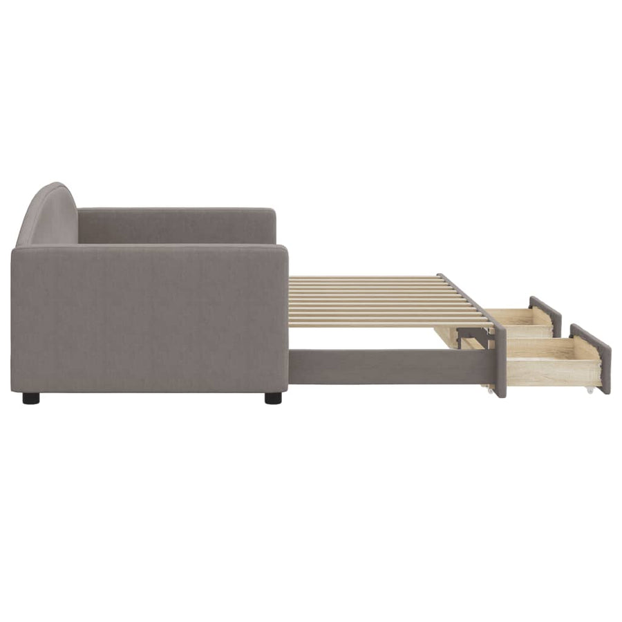 Slaapbank Met Onderschuifbed En Lades 90X200 Cm Stof Taupe Taupe 90 x 200 cm