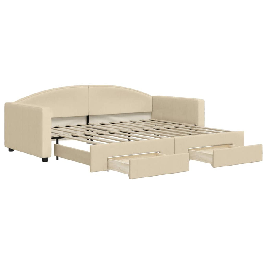 Slaapbank S Stof Kleur 90 x 200 cm Crème met onderschuifbed en lade