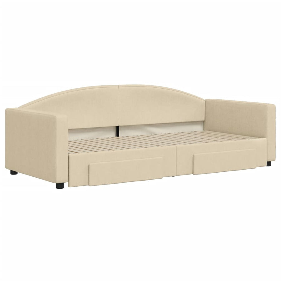 Slaapbank S Stof Kleur 90 x 200 cm Crème met onderschuifbed en lade