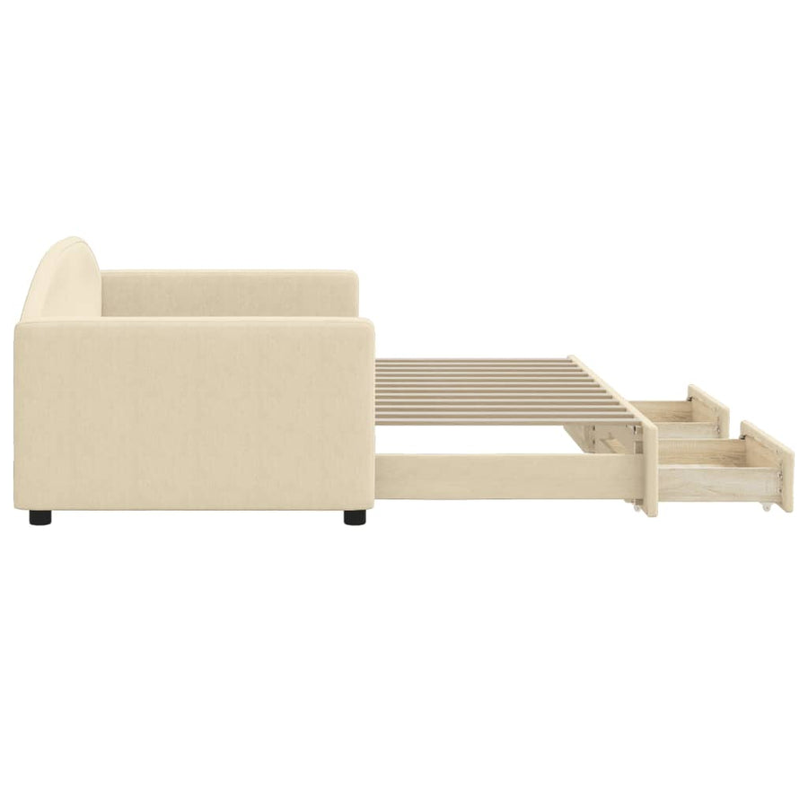 Slaapbank S Stof Kleur 90 x 200 cm Crème met onderschuifbed en lade