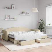 Slaapbank met onderschuifbed en lades 90x200 cm crème stof