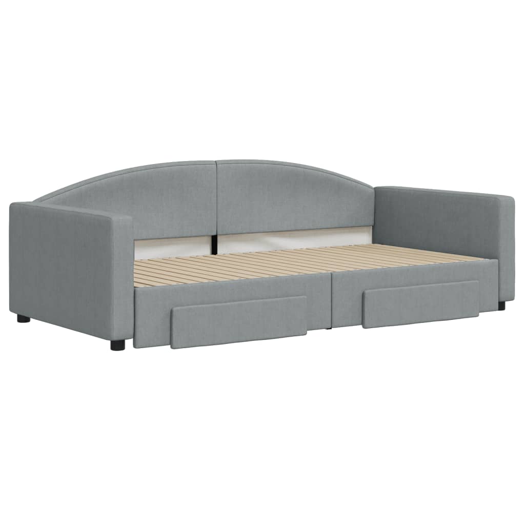 Slaapbank Onderschuifbed En Lades Stof 100 x 200 cm Lichtgrijs met onderschuifbed en lade