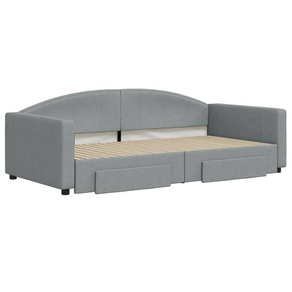 Slaapbank Onderschuifbed En Lades Stof 100 x 200 cm Lichtgrijs met onderschuifbed en lade