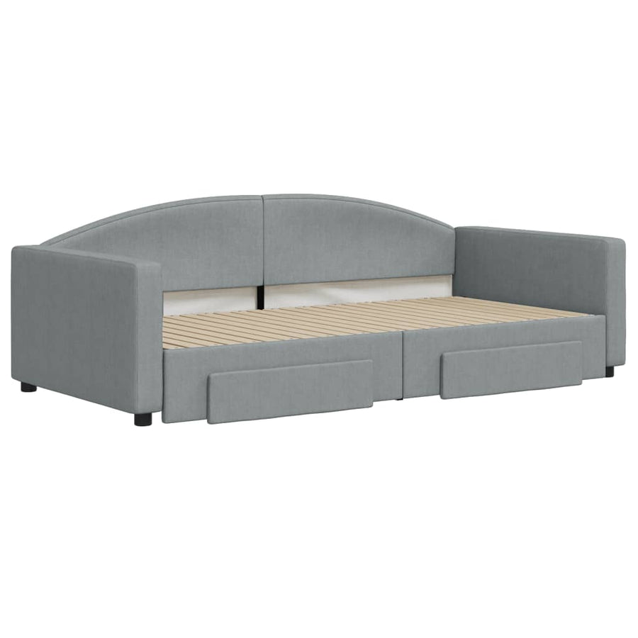 Slaapbank Onderschuifbed En Lades Stof 100 x 200 cm Lichtgrijs met onderschuifbed en lade