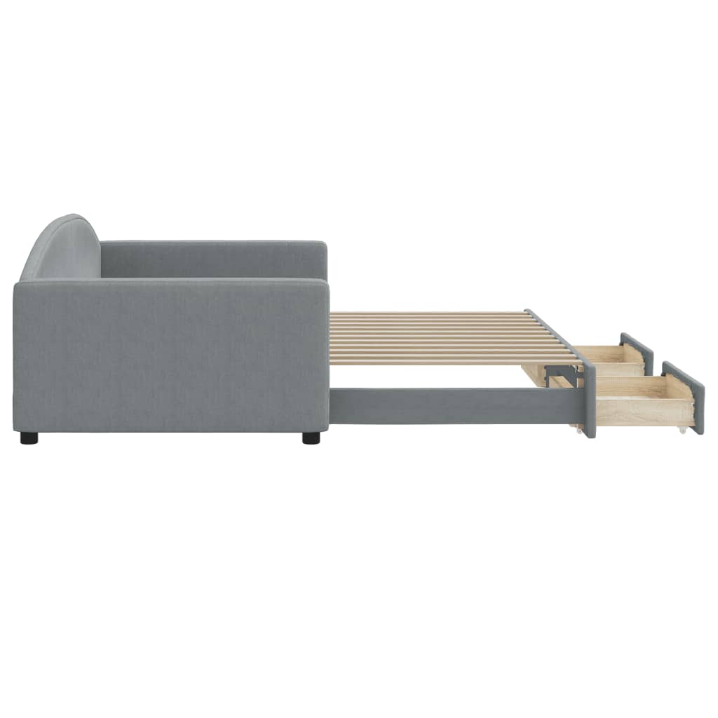 Slaapbank Onderschuifbed En Lades Stof 100 x 200 cm Lichtgrijs met onderschuifbed en lade
