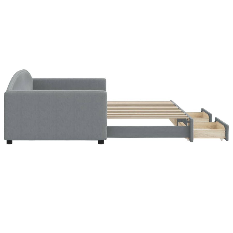 Slaapbank Onderschuifbed En Lades Stof 100 x 200 cm Lichtgrijs met onderschuifbed en lade