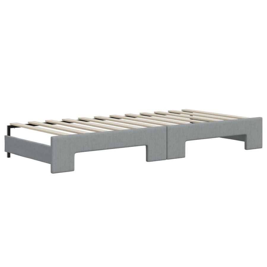 Slaapbank Onderschuifbed En Lades Stof 100 x 200 cm Lichtgrijs met onderschuifbed en lade