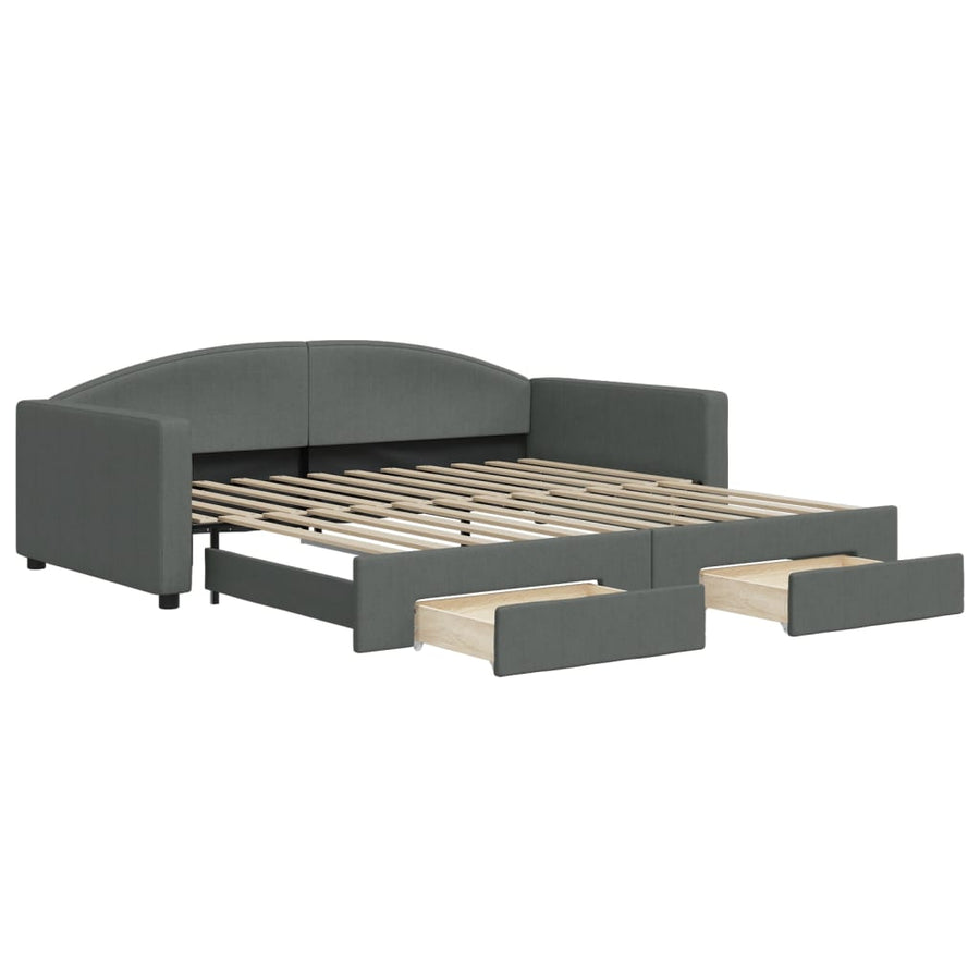 Slaapbank Onderschuifbed En Lades Stof 100 x 200 cm Donkergrijs met onderschuifbed en lade