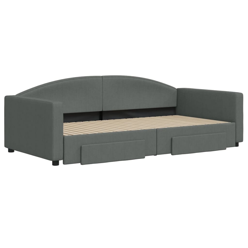 Slaapbank Onderschuifbed En Lades Stof 100 x 200 cm Donkergrijs met onderschuifbed en lade