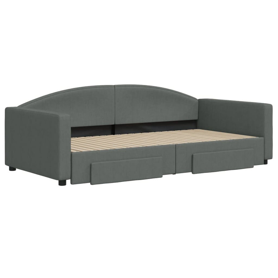 Slaapbank Onderschuifbed En Lades Stof 100 x 200 cm Donkergrijs met onderschuifbed en lade