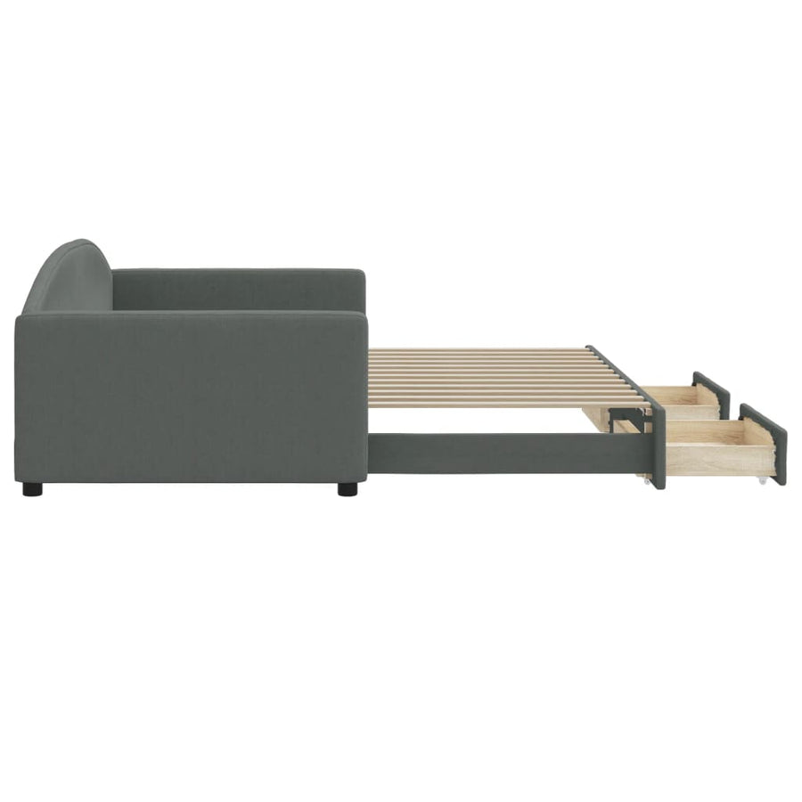 Slaapbank Onderschuifbed En Lades Stof 100 x 200 cm Donkergrijs met onderschuifbed en lade