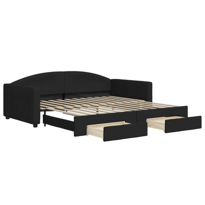 Slaapbank S Stof Zwart 100 x 200 cm met onderschuifbed en lade