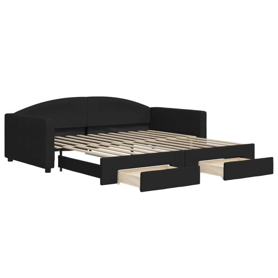 Slaapbank S Stof Zwart 100 x 200 cm met onderschuifbed en lade