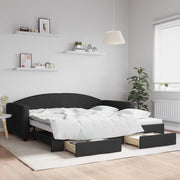 Slaapbank 100x200 cm met onderschuifbed en lades zwart