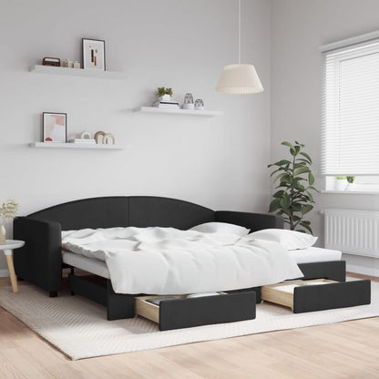 Slaapbank S Stof Zwart 100 x 200 cm met onderschuifbed en lade