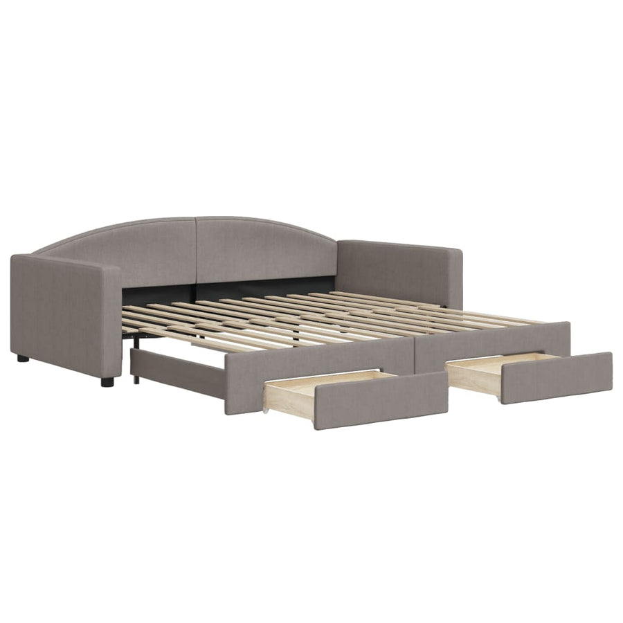 Slaapbank S Stof 100 x 200 cm Taupe met onderschuifbed en lade