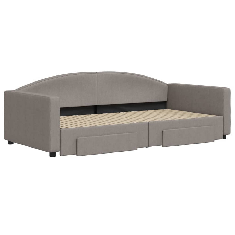 Slaapbank S Stof 100 x 200 cm Taupe met onderschuifbed en lade