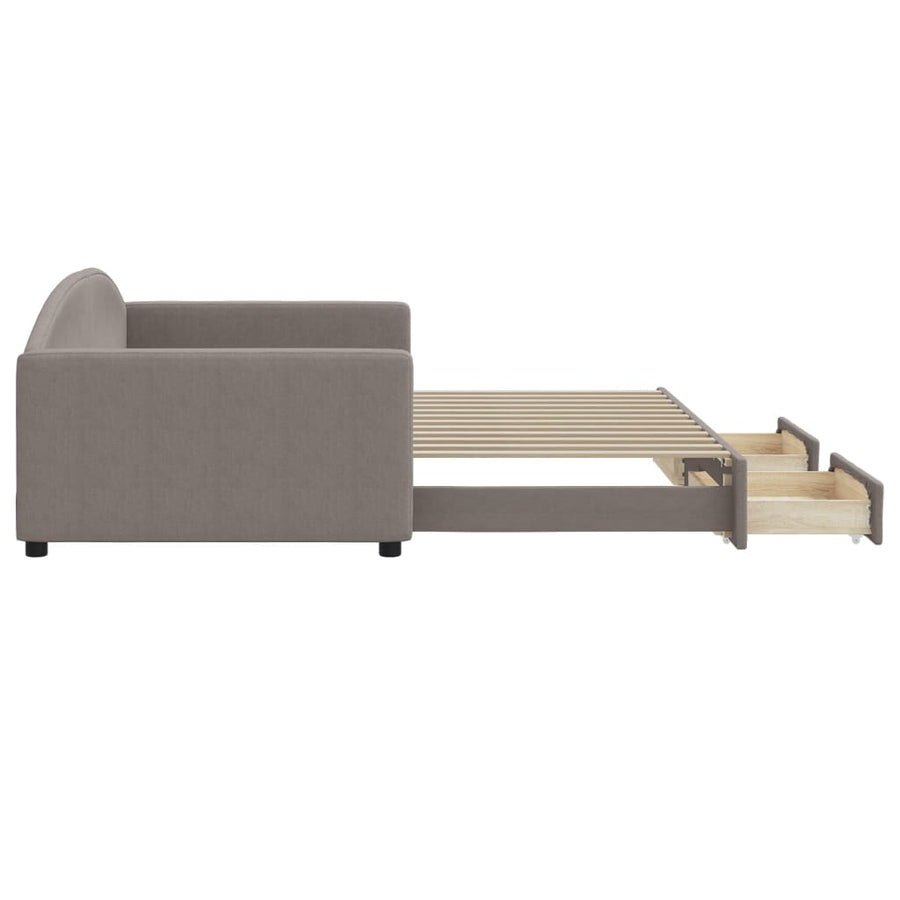 Slaapbank S Stof 100 x 200 cm Taupe met onderschuifbed en lade