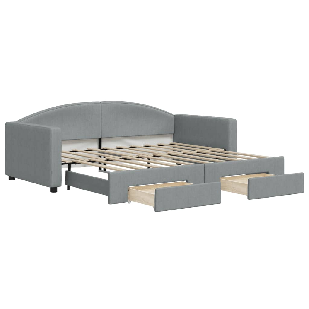 Slaapbank S Stof 90 x 190 cm Lichtgrijs met onderschuifbed en lade