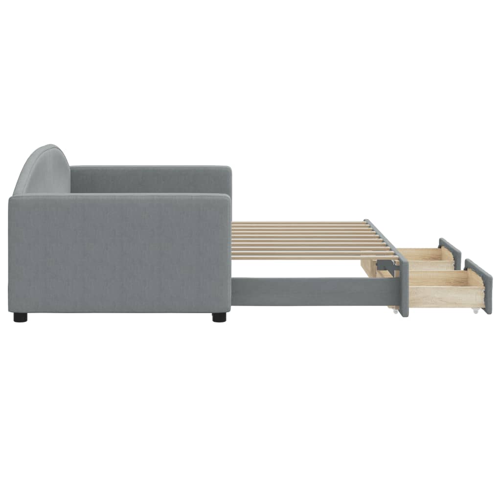 Slaapbank S Stof 90 x 190 cm Lichtgrijs met onderschuifbed en lade