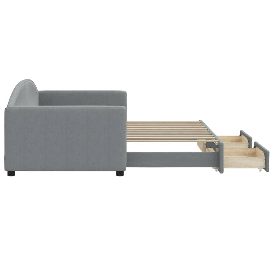 Slaapbank S Stof 90 x 190 cm Lichtgrijs met onderschuifbed en lade