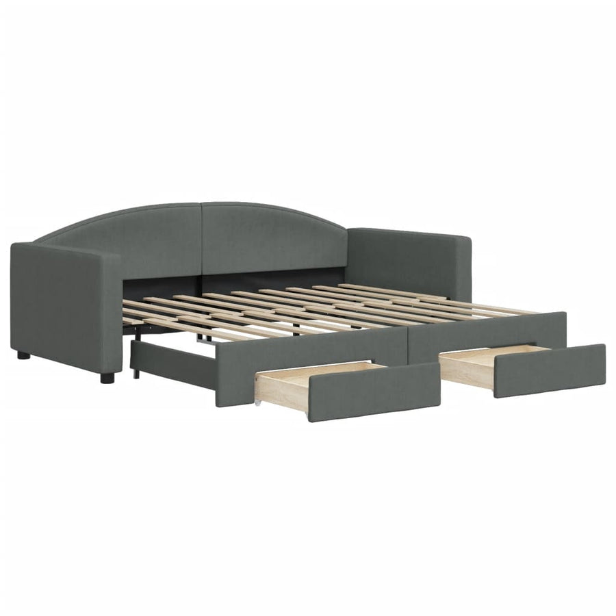 Slaapbank Onderschuifbed En Lades Stof 90 x 190 cm Donkergrijs met onderschuifbed en lade