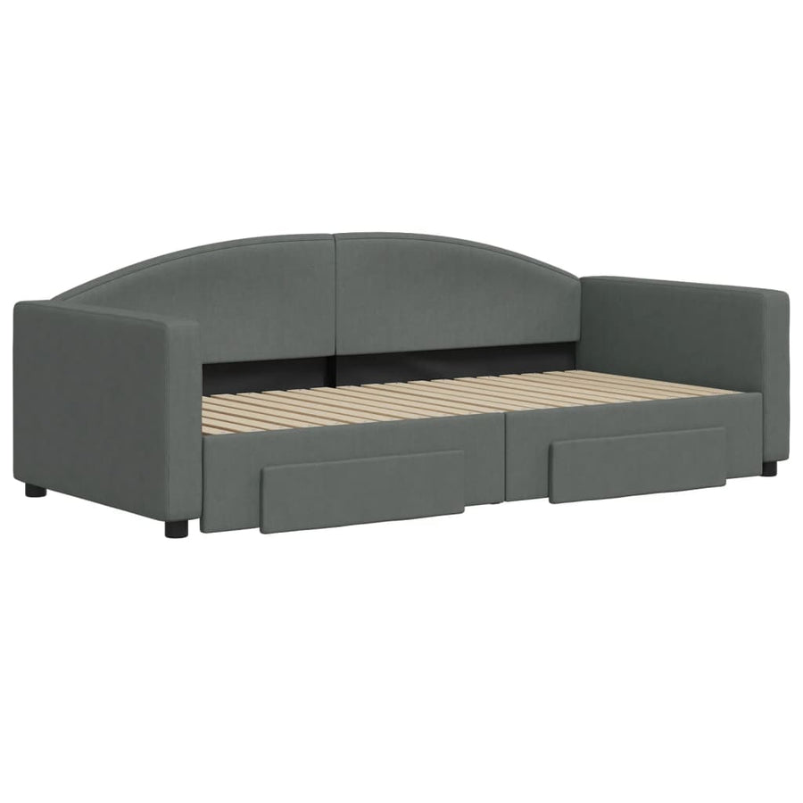 Slaapbank Onderschuifbed En Lades Stof 90 x 190 cm Donkergrijs met onderschuifbed en lade