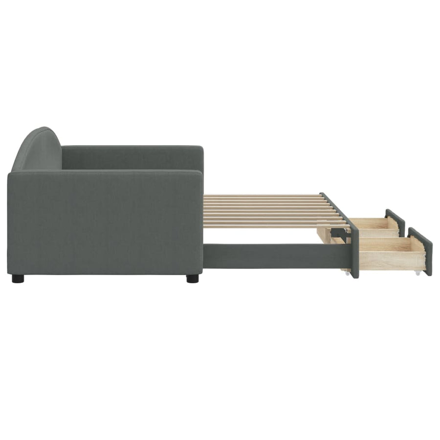 Slaapbank Onderschuifbed En Lades Stof 90 x 190 cm Donkergrijs met onderschuifbed en lade
