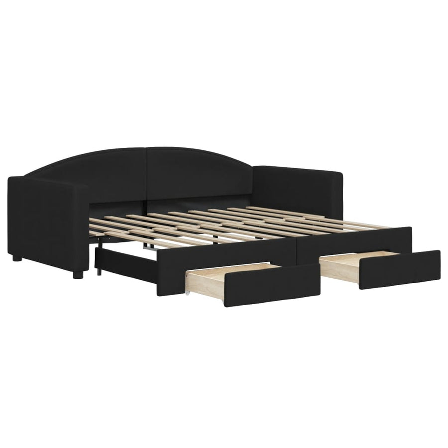 Slaapbank S Stof 90 x 190 cm Zwart met onderschuifbed en lade