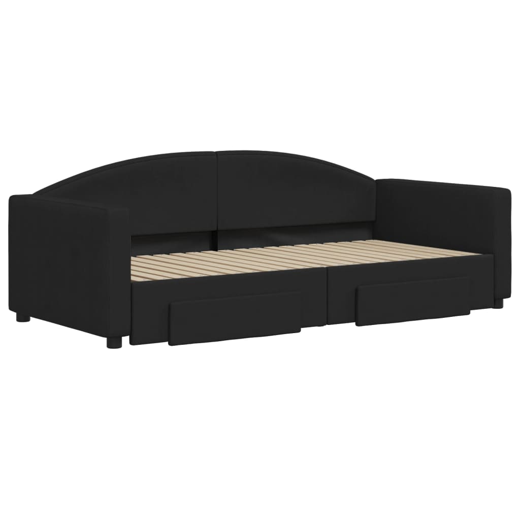 Slaapbank S Stof 90 x 190 cm Zwart met onderschuifbed en lade