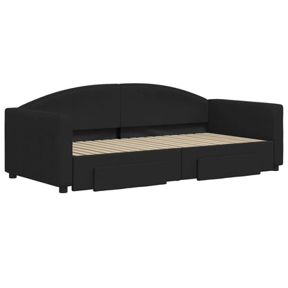 Slaapbank S Stof 90 x 190 cm Zwart met onderschuifbed en lade