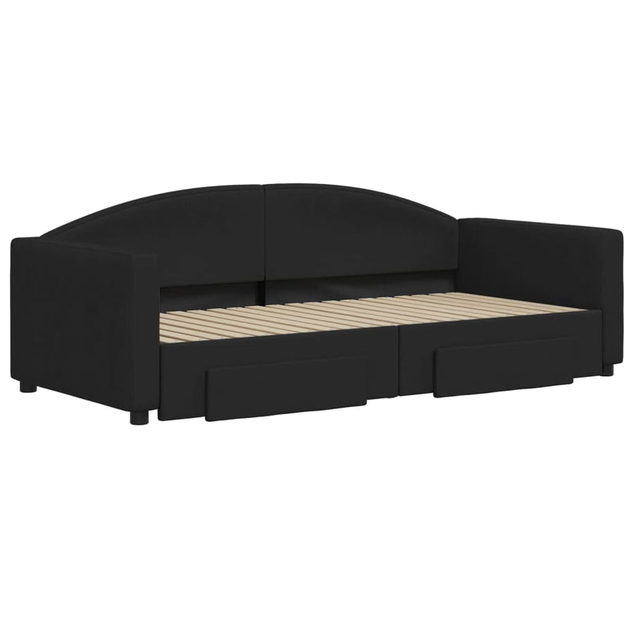 Slaapbank S Stof 90 x 190 cm Zwart met onderschuifbed en lade