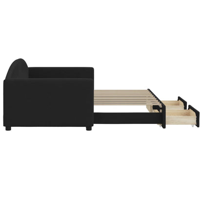 Slaapbank S Stof 90 x 190 cm Zwart met onderschuifbed en lade