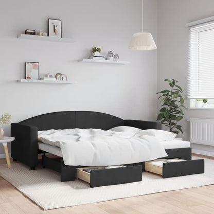 Slaapbank S Stof 90 x 190 cm Zwart met onderschuifbed en lade