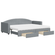 Slaapbank Met Onderschuifbed En Lades Stof 80 x 200 cm Lichtgrijs met onderschuifbed en lade en matras