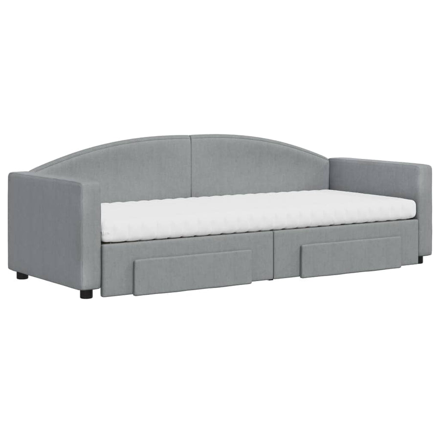 Slaapbank Met Onderschuifbed En Lades Stof 80 x 200 cm Lichtgrijs met onderschuifbed en lade en matras