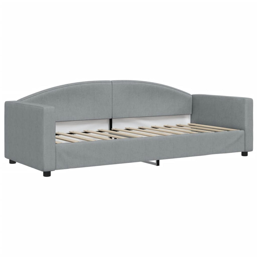 Slaapbank Met Onderschuifbed En Lades Stof 80 x 200 cm Lichtgrijs met onderschuifbed en lade en matras