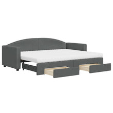 Slaapbank Onderschuifbed En Lades Stof 80 x 200 cm Donkergrijs met onderschuifbed en lade en matras