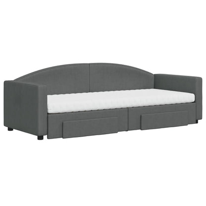 Slaapbank Onderschuifbed En Lades Stof 80 x 200 cm Donkergrijs met onderschuifbed en lade en matras